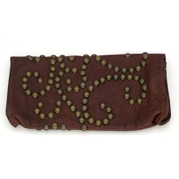 McFadin Stacy & Laurie Brown Leather Studded Wallet Clutch Wristlet (NO Strap) - Picture 2 of 7